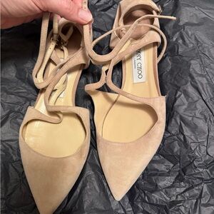 Jimmy Choo Nude Suede Lancet Flats